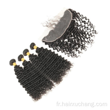 Poules avec la trame des cheveux humains malaisiens frontaux avec une fermeture en dentelle frontale avec un tissage profond remy extension de cheveux Bundles Vendeur